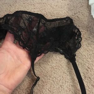 Black lace thigh high belt and sheer thigh highs